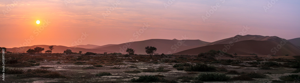 Big Daddy Dune at sunrise in Sossusvlei valley, Namib-Naukluft National Park, Namibia.