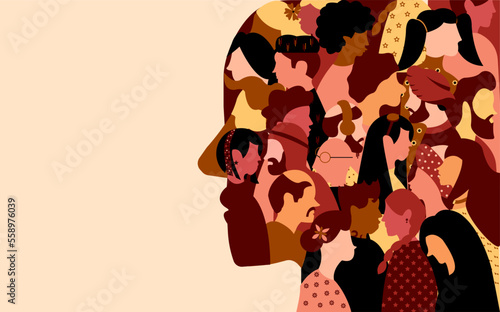 Human face shape with diverse and inclusive people of society from different background and culture, all over the world  