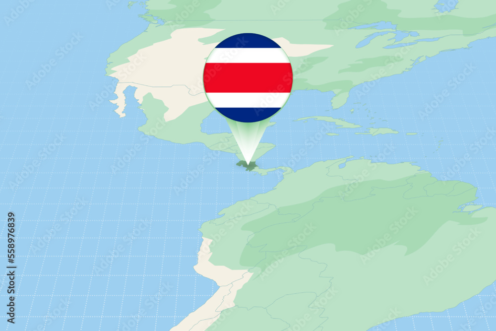 Naklejka premium Map illustration of Costa Rica with the flag. Cartographic illustration of Costa Rica and neighboring countries.