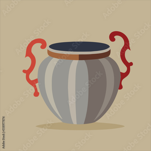 Vector illustration of a round ceramic vase in gray cyan color
