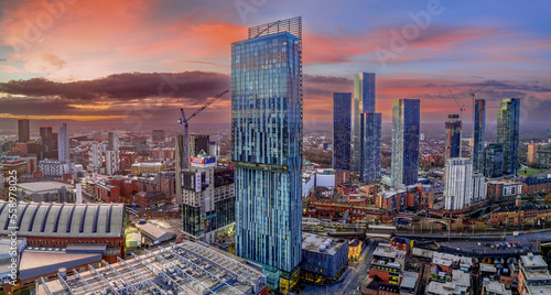 Canvas-taulu Manchester City centre Aerial night view of Deansgate Square and Beetham Tower Manchester northern  England