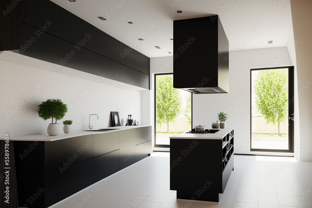 Kitchen Full Form Interior of a modern, minimalist kitchen with a functional built in ...