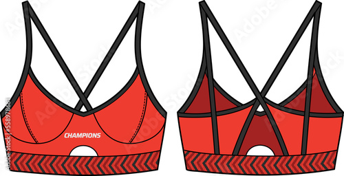 Women Crossover Sports bra top design flat sketch fashion Illustration suitable for girls and Ladies, Trail running sport bra for Swim, yoga, gym, running and sports activity