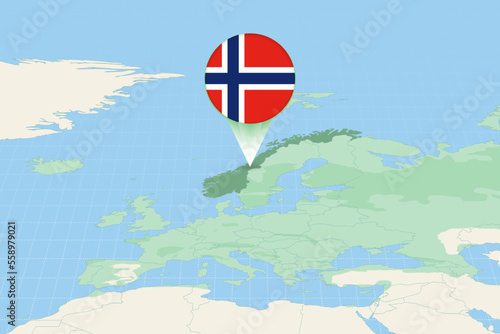 Map illustration of Norway with the flag. Cartographic illustration of Norway and neighboring countries.