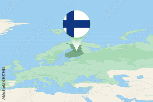Map illustration of Finland with the flag. Cartographic illustration of Finland and neighboring countries.