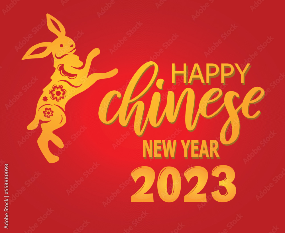 Happy Chinese new year 2023 year of the rabbit Yellow Design Vector Abstract Illustration With Red Background
