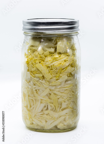 Fermented cabbage on white
