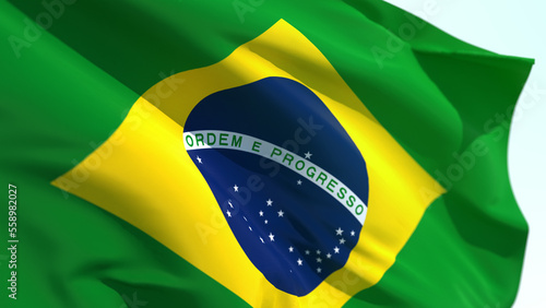 Waving flag of Brazil. Beautiful flag of the Federative Republic of Brazil