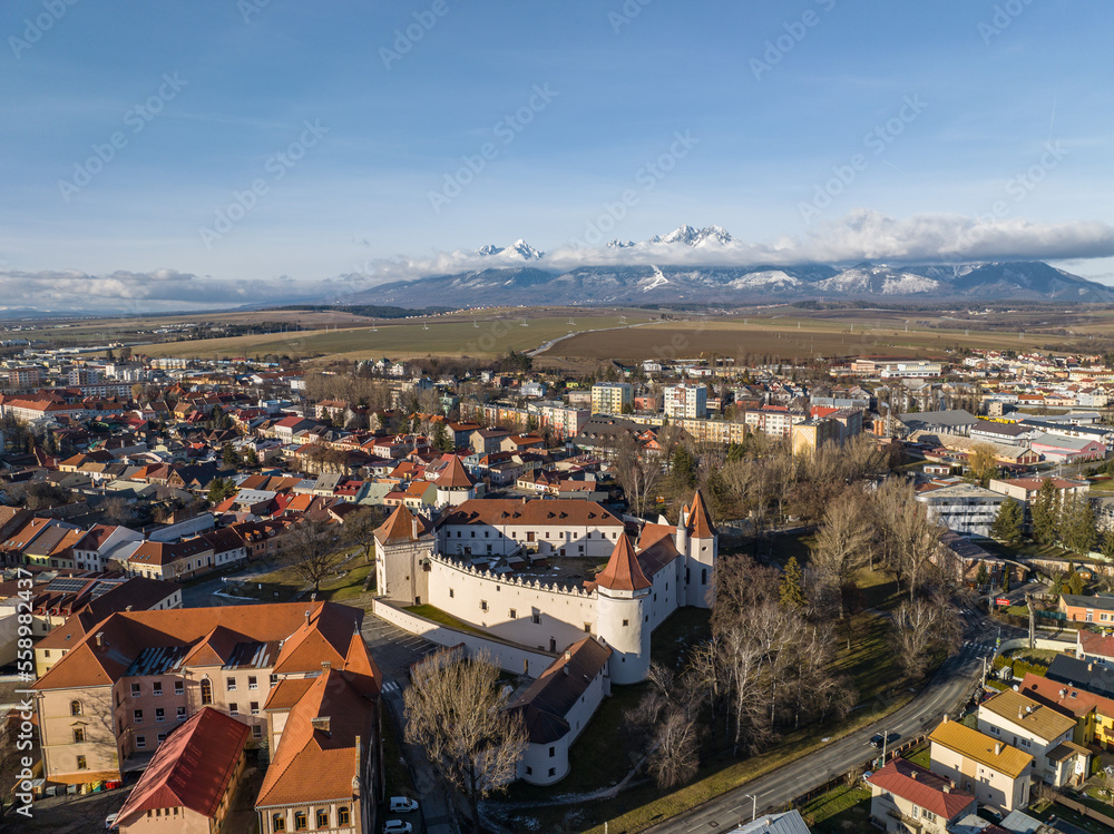Aerial view of the castle in the town of Kezmarok in Slovakia