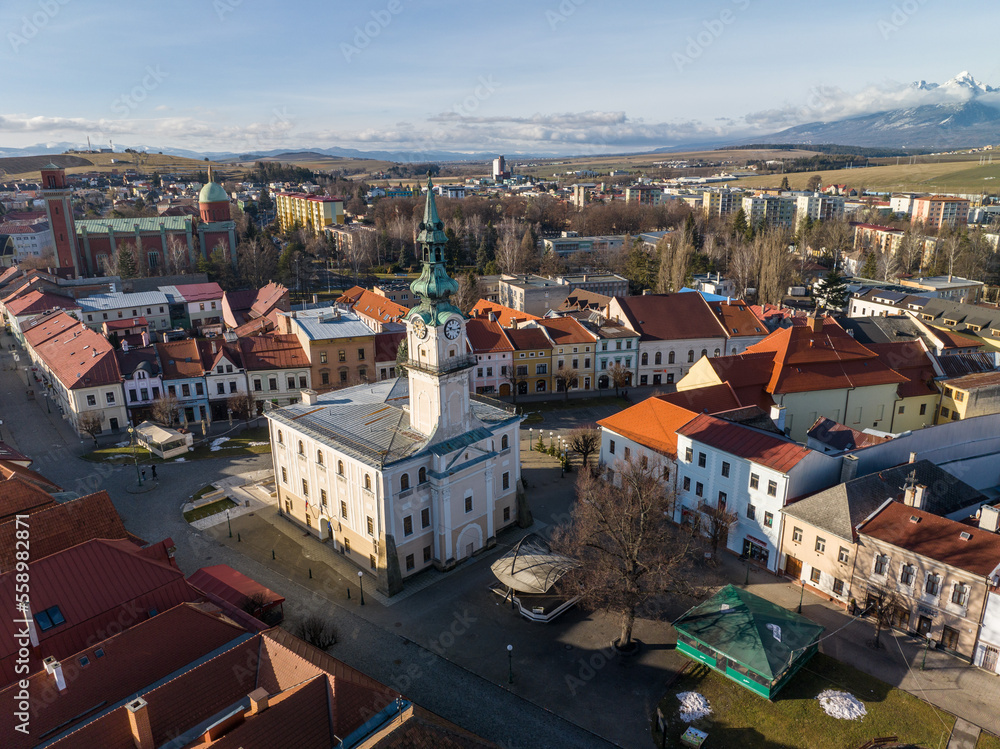 Aerial view of the historic town of Kezmarok in Slovakia