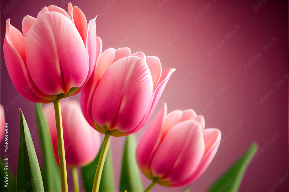Fototapeta premium Colorful Spring Tulips Natural Background Generative AI