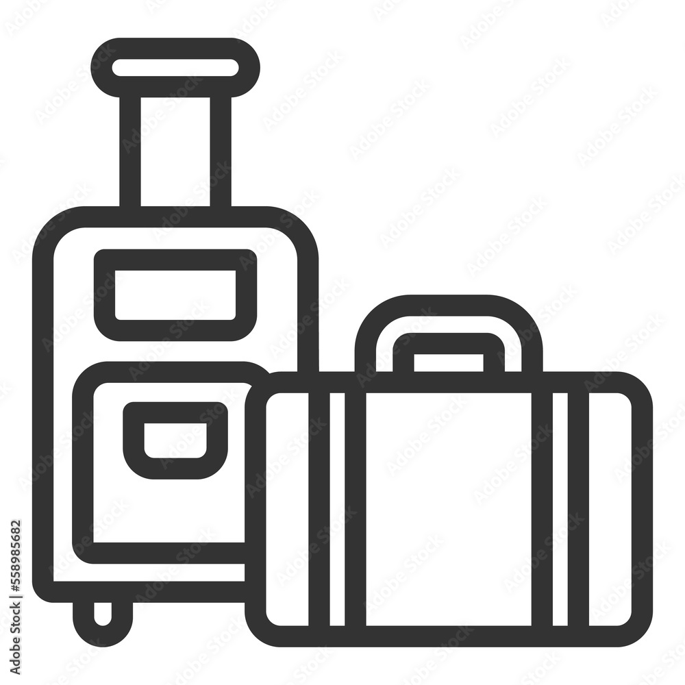 Travel bag on wheels and suitcase - icon, illustration on white background, outline style Travel bag on wheels and suitcase - icon, illustration on white background, outline style