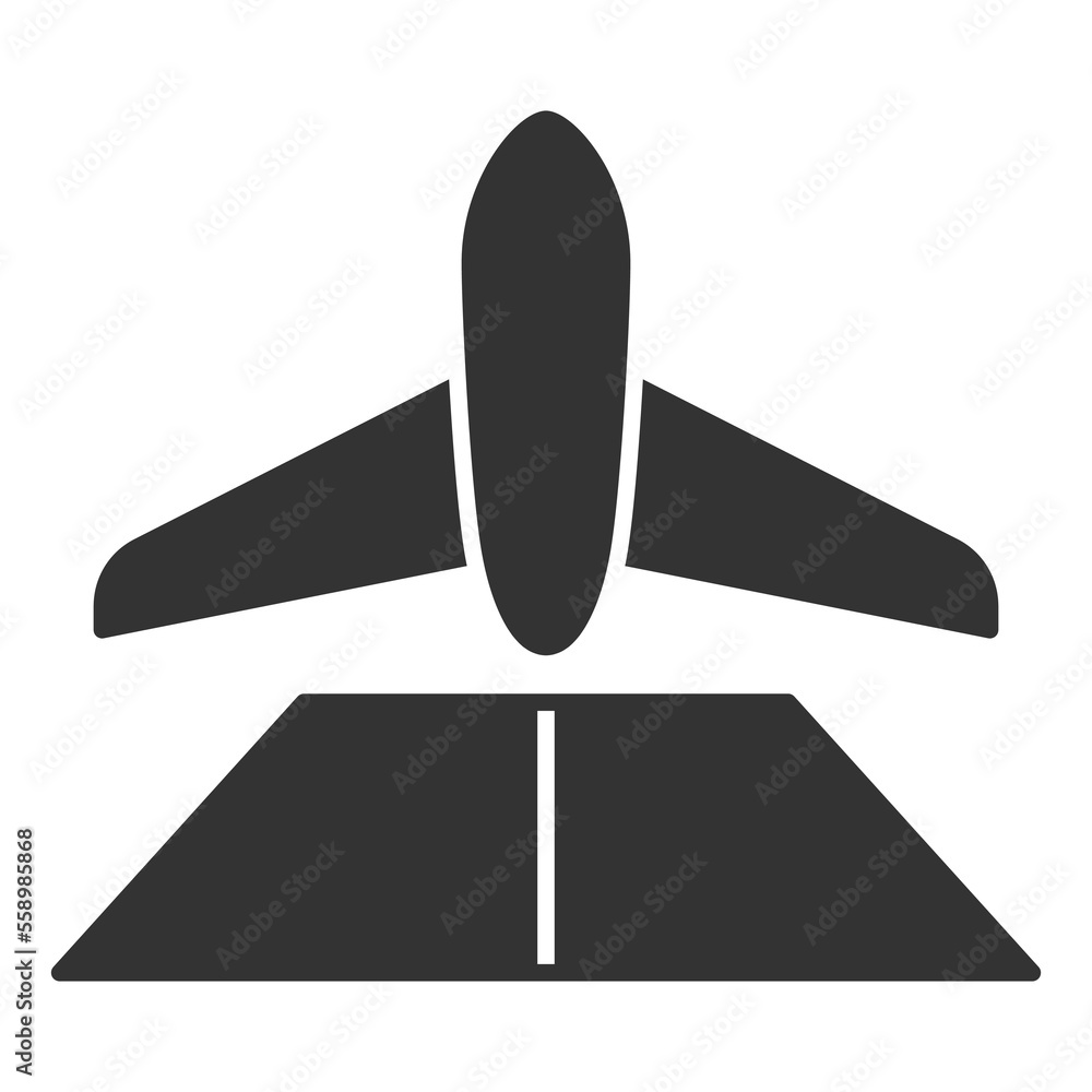 Airplane takes off - icon, illustration on white background, glyph style Airplane takes off - icon, illustration on white background, glyph style
