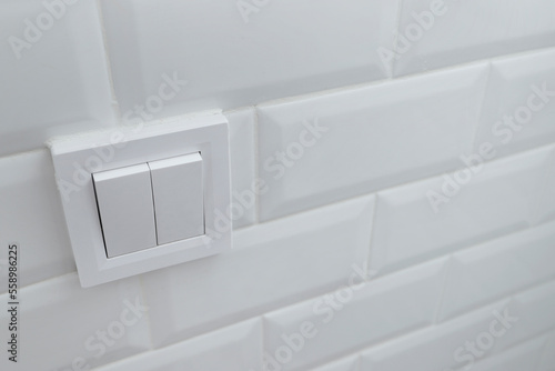 Fotografie modern double switch installed in glossy tiled wall
