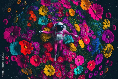 Astronaut on a Flower Planet. Sci-fi. Generative AI