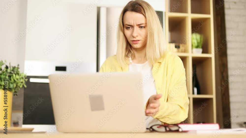 Portrait of young blond woman feels annoyed having problems with laptop at home kitchen System error data loss backup battery issues virus or technical malfunctions indoors
Portrait of young blond woman feels annoyed having problems with laptop at home kitchen System error data loss backup battery issues virus or technical malfunctions indoors