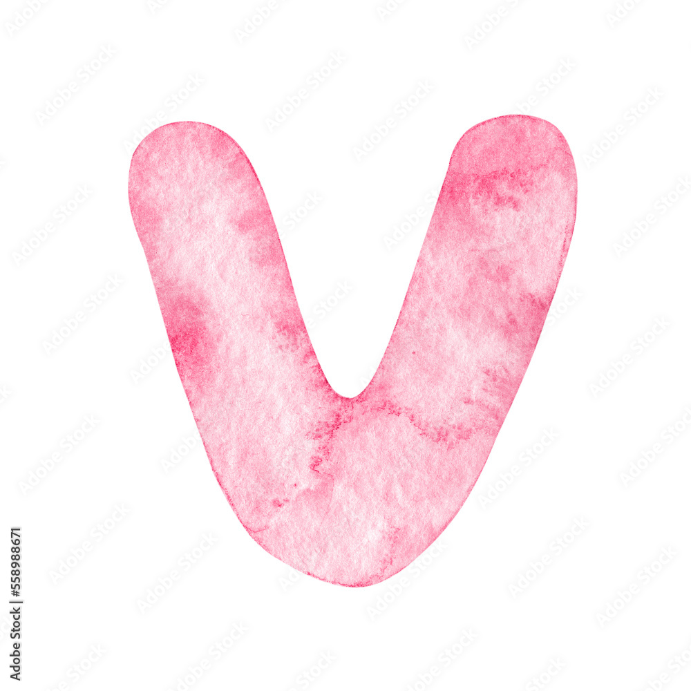 Watercolor pink letter V isolated on white Watercolor pink letter V isolated on white