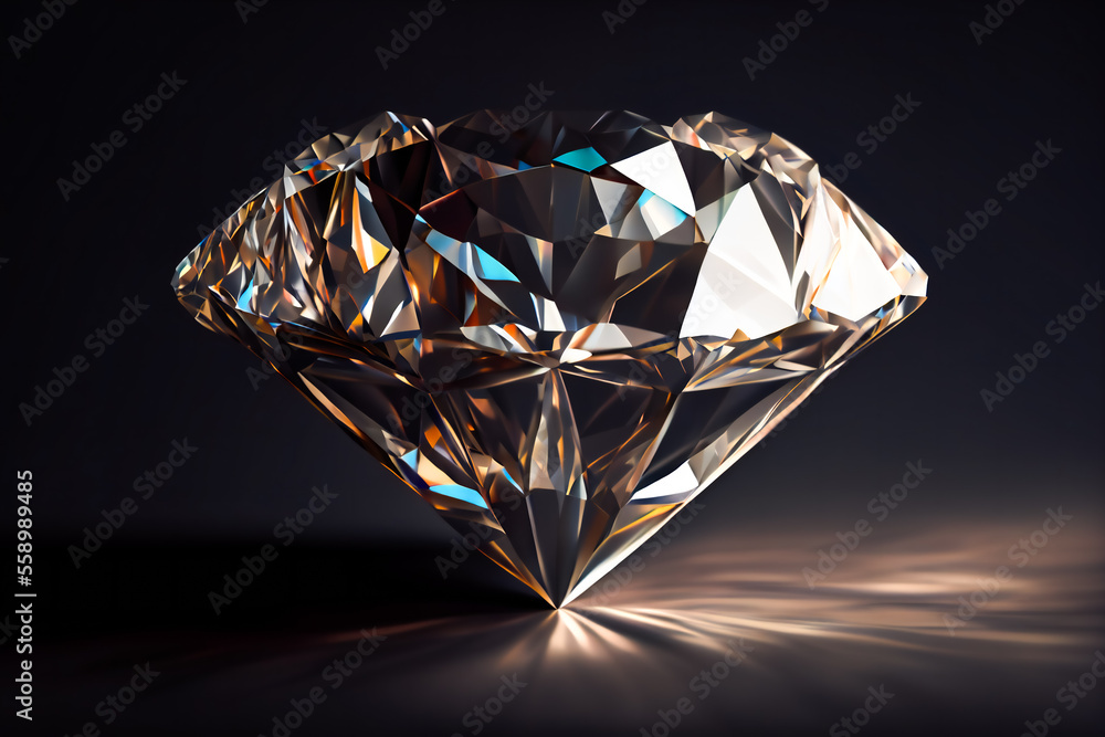 Diamond on black background.  Generative AI.