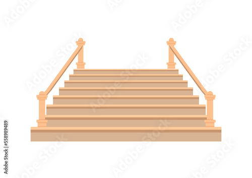Cartoon isolated wooden and stone stairs, wood staircase and stairway. Modern stair flights without railings, decorative wooden step treads and rock risers, house and castle interior objects EPS 10