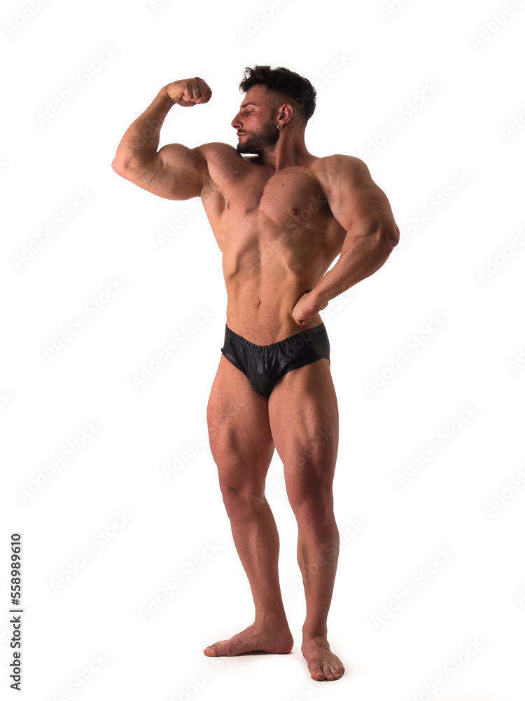 Full figure shot of handsome shirtless athletic young man