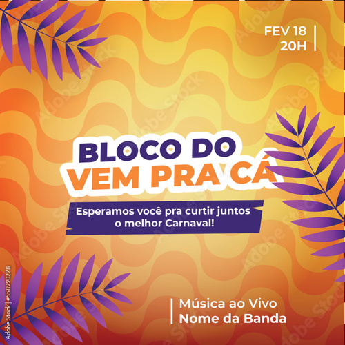 Cartão de vetor de carnaval brasileiro para bloco de rua