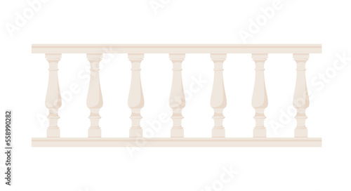 Stone balustrade with balusters for fencing. Palace fence. Balcony handrail with pillars. Decorative railing. Castle architecture element. Flat vector illustration isolated on white background
