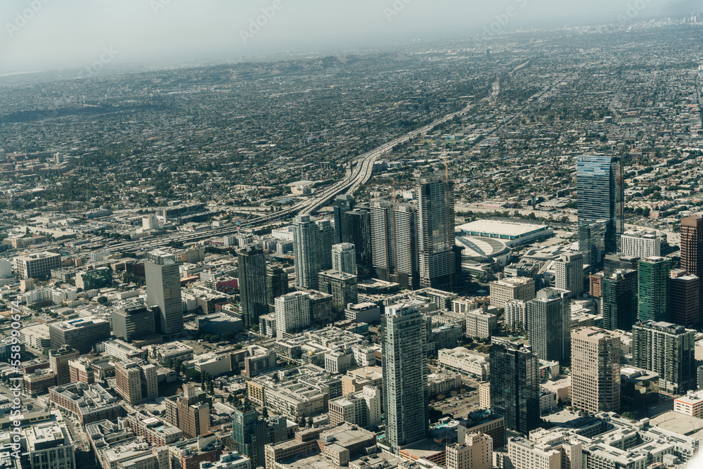 Aerial view of a Downtown Los Angeles