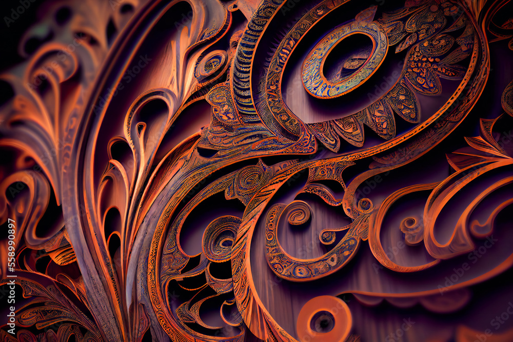 Wooden craft floral pattern background.  Generative AI.
