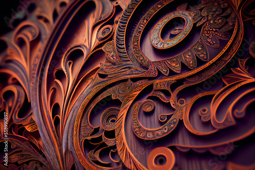 Wooden craft floral pattern background. Generative AI.