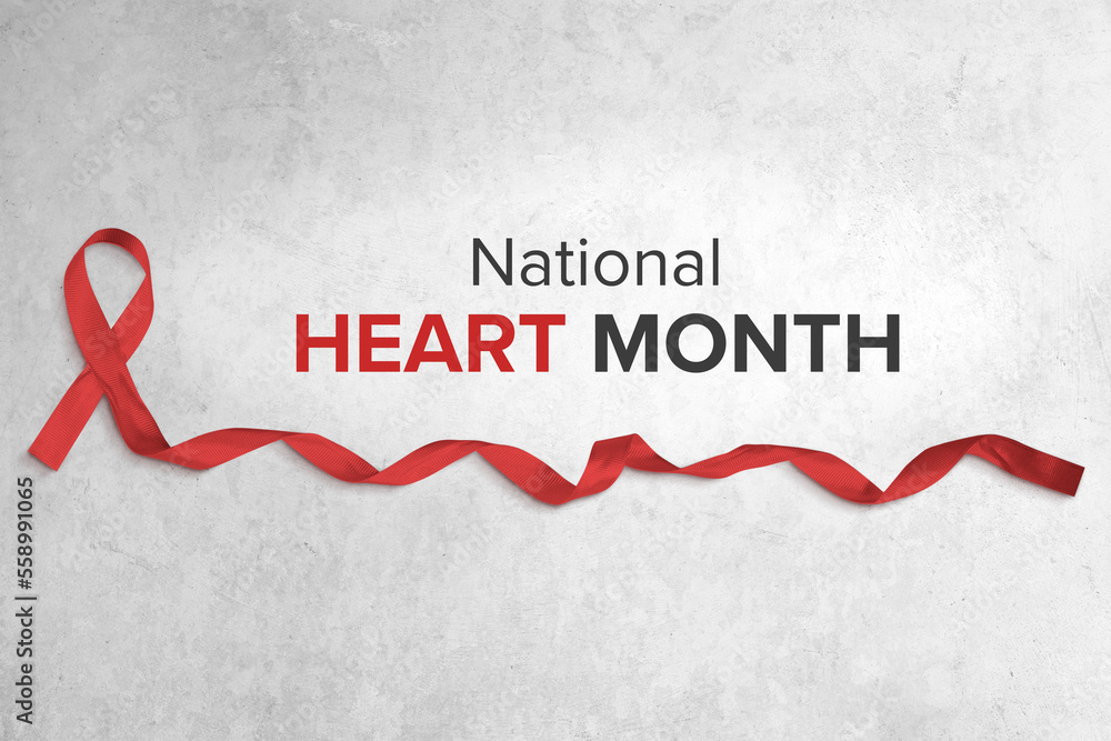 Red Ribbon, National Heart Month Awareness with Copy Space