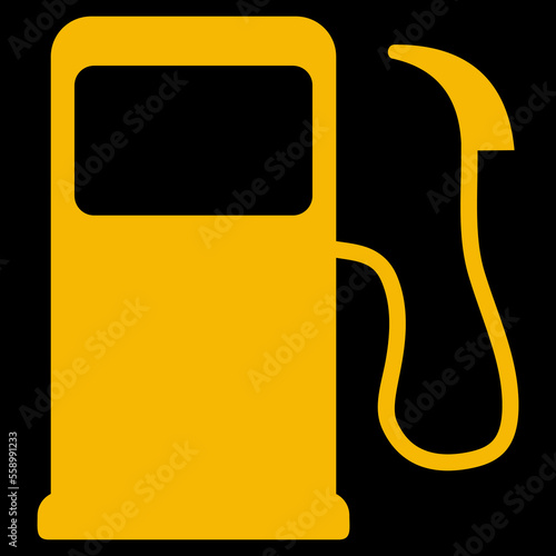 Amber vector graphic on a black background of a dashboard warning light for low fuel in the petrol tank