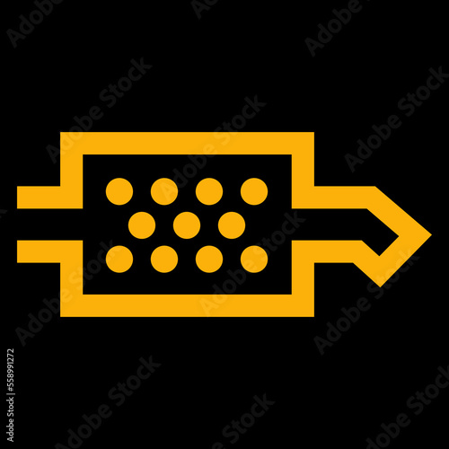 Amber vector graphic on a black background of a dashboard warning light for the diesel particulate filter