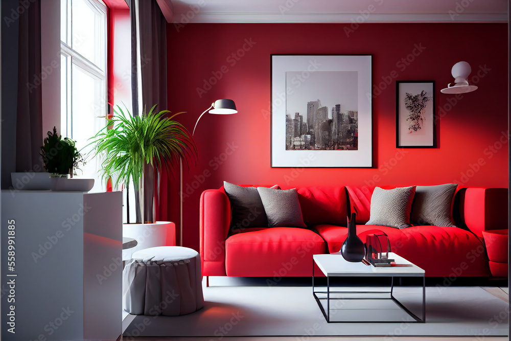 Red modern interior style. Generative AI. Stock Illustration | Adobe Stock