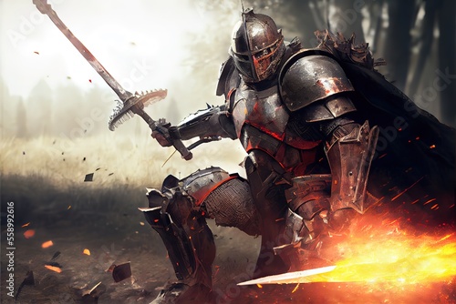Epic Knight in Iron Armor, fantasy illustration