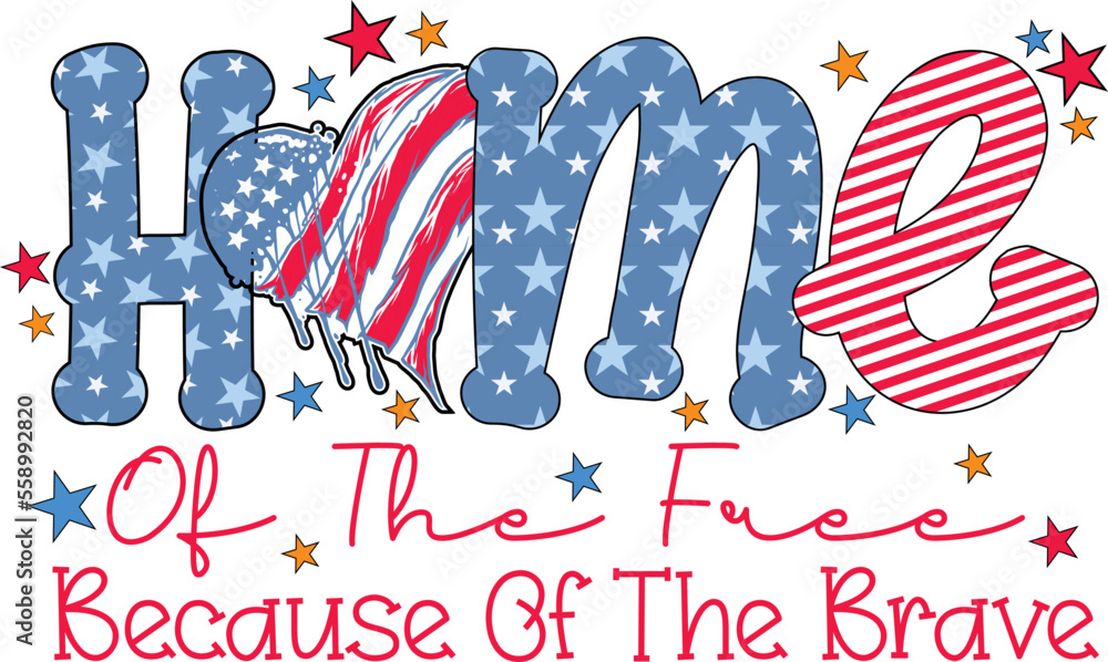 home of the free because of the brave sublimation t-shirt design Stock