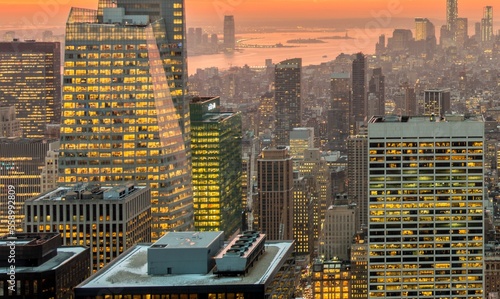 View of New York Manhattan during sunset hours