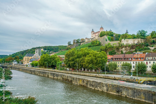 Left side of river Main ,  fortress Marienberg , and vineyards and St.Burkard church photo