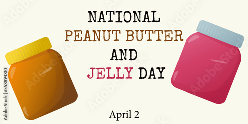 National peanut butter and jelly day. Jar with peanut butter and jelly. Flat style