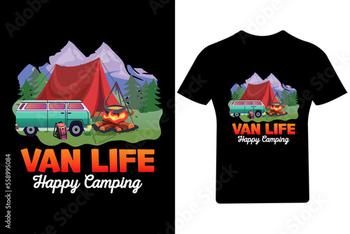 Van life happy camping T Shirt Design,
