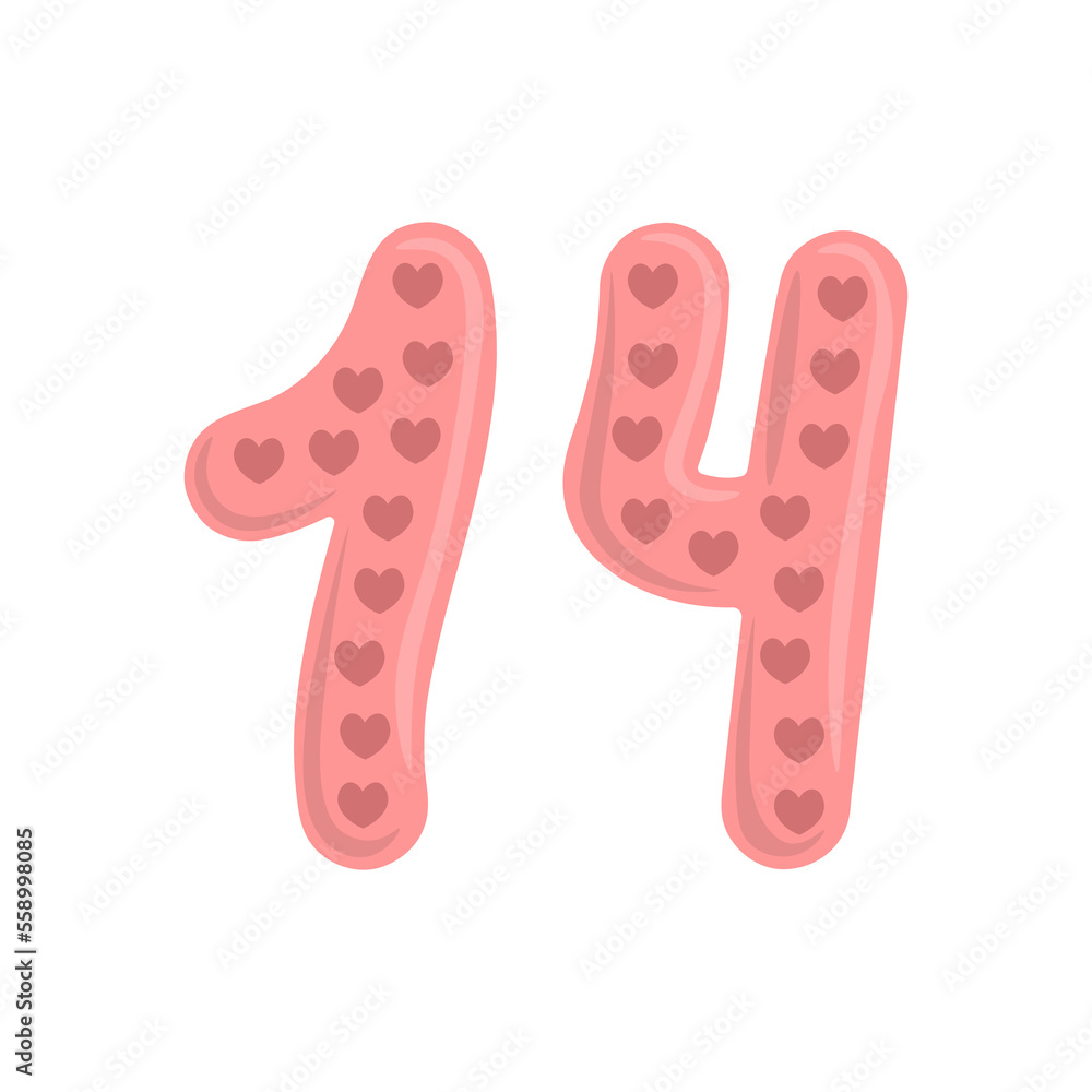 Pink number 14 with hearts Pink number 14 with hearts