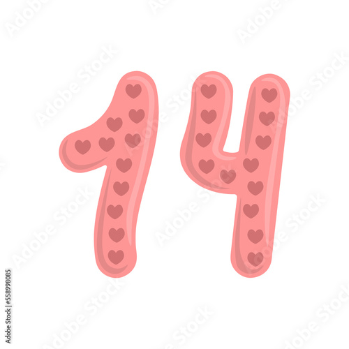 Pink number 14 with hearts