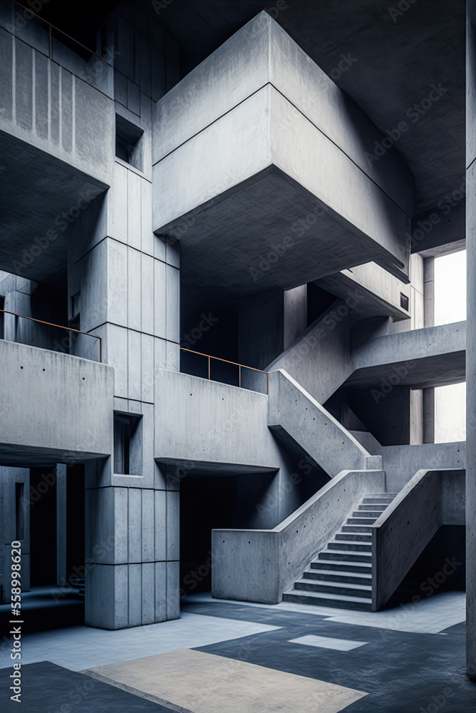 Obraz premium Brutalist interior design, vertical. Generative AI
