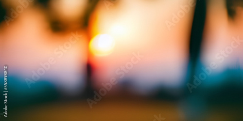 Blurred background of sunset or sunrise, bokeh template