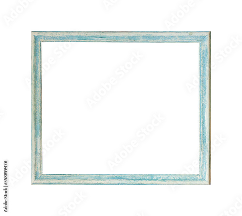Wooden frame for a picture of turquoise color in Provence style isolated