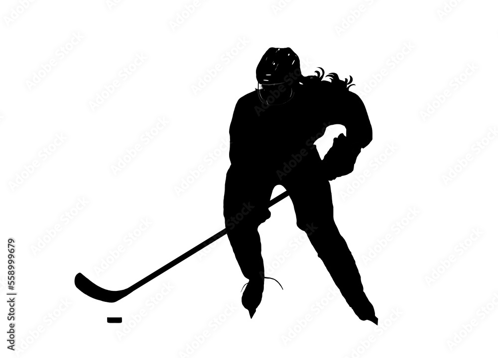 Fototapeta premium Silhouette of Female Ice Hockey Player - Black and White Only