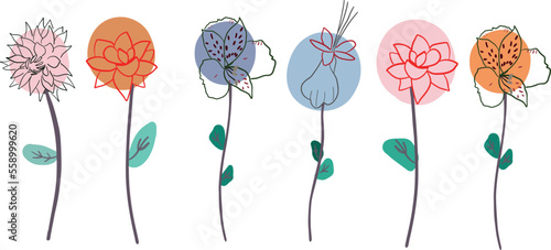 Spring time in a row simple hand drawn floral border design illustration