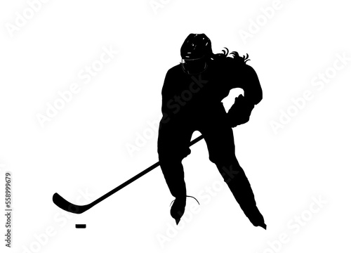 Silhouette of Female Ice Hockey Player - Black and White Only