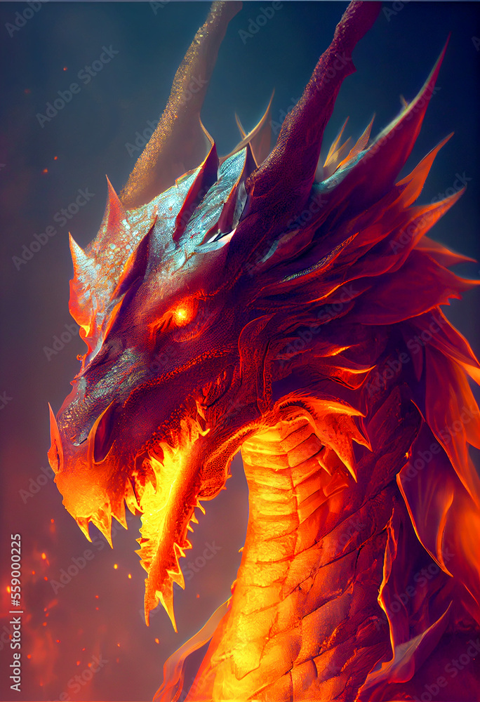 A furious black dragon in the magic glow. AI generated A furious black dragon in the magic glow. AI generated