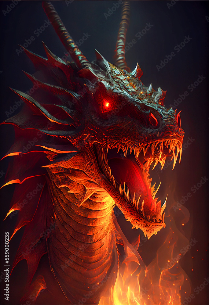 A furious black dragon in the magic glow. AI generated A furious black dragon in the magic glow. AI generated