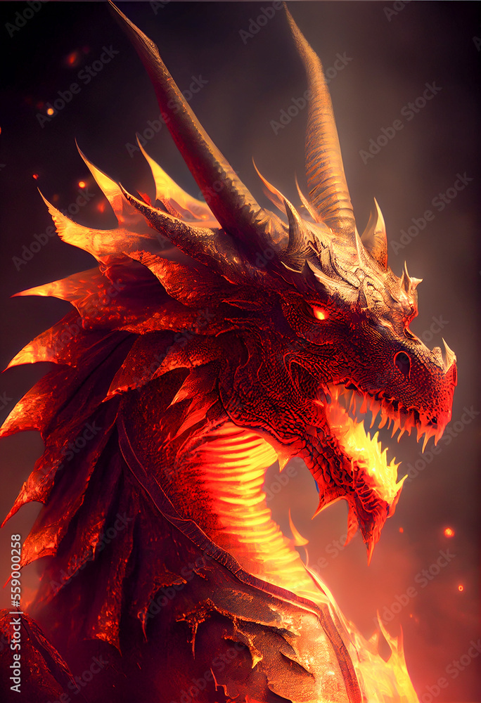 A furious black dragon in the magic glow. AI generated A furious black dragon in the magic glow. AI generated
